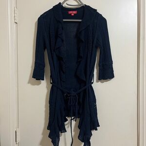 Y2K Womens Crochet Cardigan M/L Boho Indie Whimsigoth  Dark Fairy Romantic Flowy